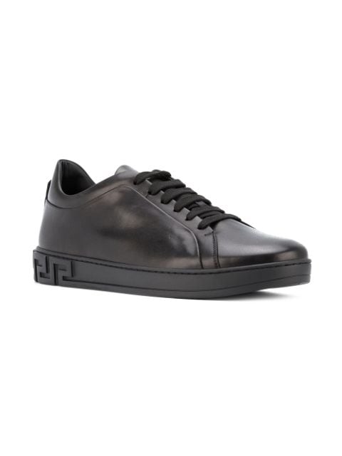 Versace Men'S Greca Leather Low-Top Sneakers, Black | ModeSens