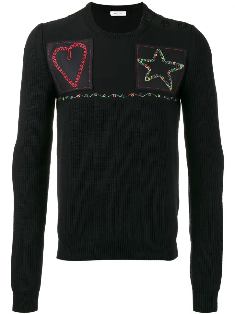 Valentino Garavani patched fisherman knit sweater