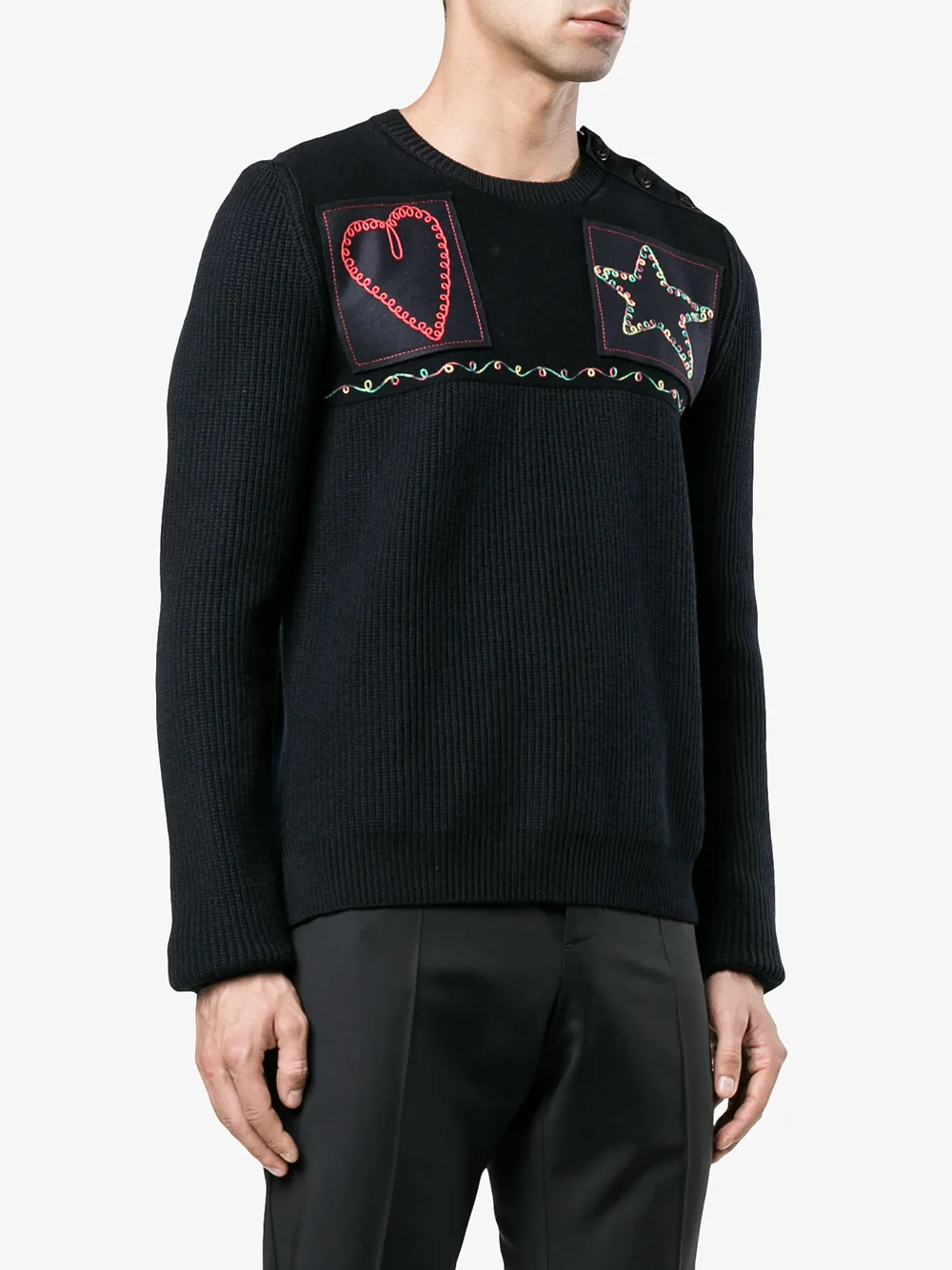 Valentino Garavani patched fisherman knit sweater Blauw