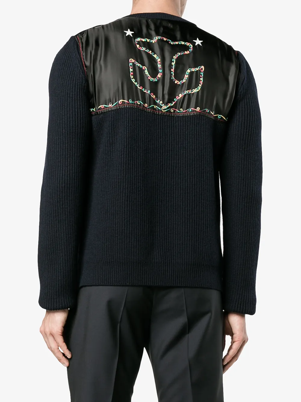 Valentino Garavani patched fisherman knit sweater Blauw