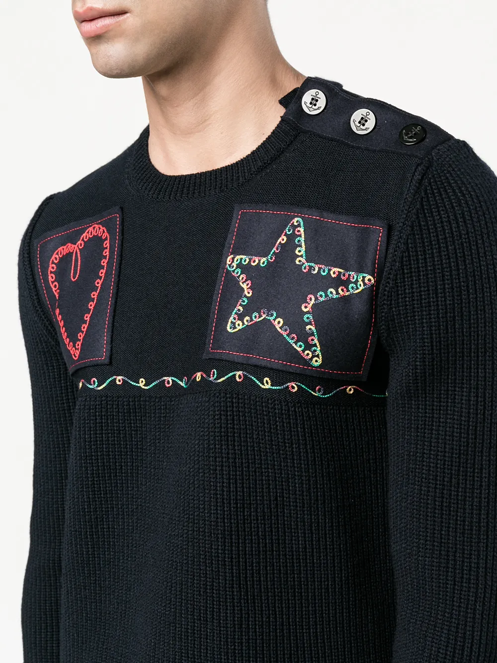 Valentino Garavani patched fisherman knit sweater Blauw