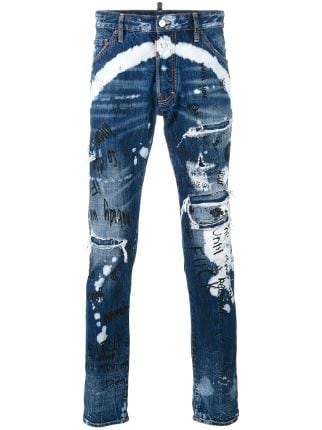 Dsquared2 Distressed Graffiti Jeans 