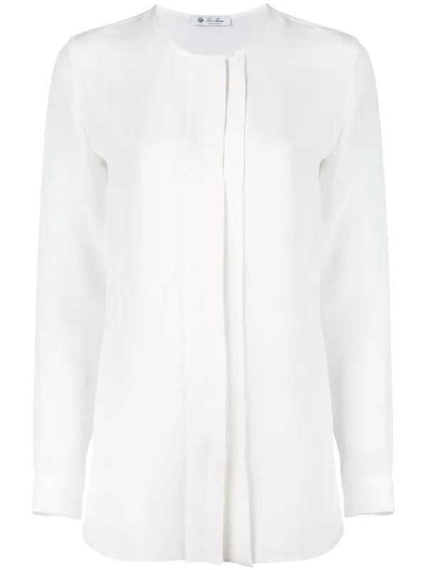Loro Piana CREW NECK LONG SLEEVE WHITE BLOUSE "white Blouses"