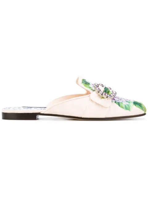 floral-print brocade mules