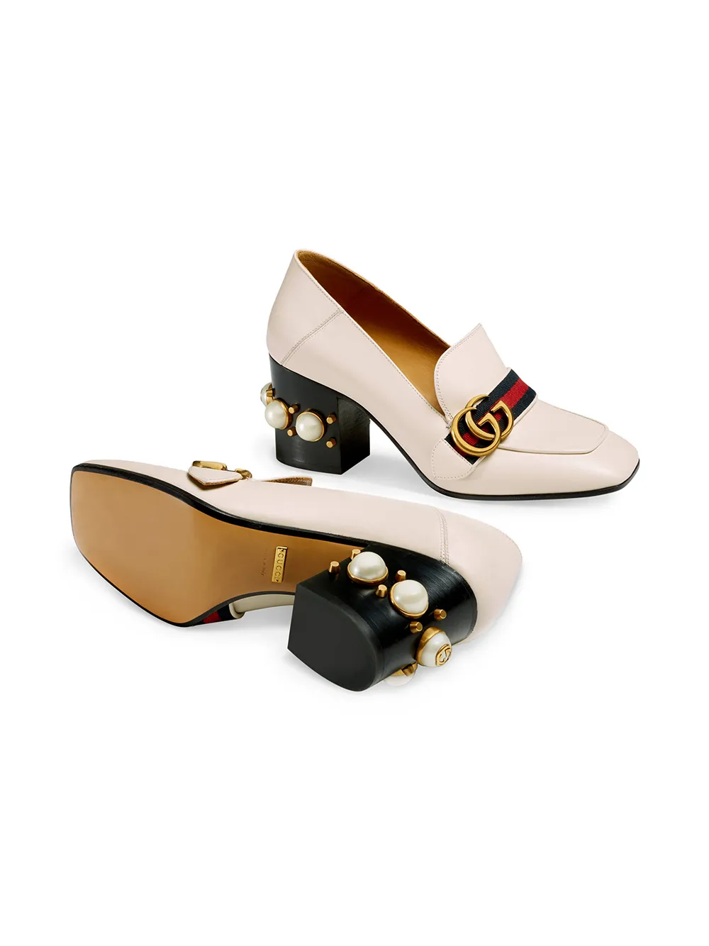 gucci leather mid heel loafer white