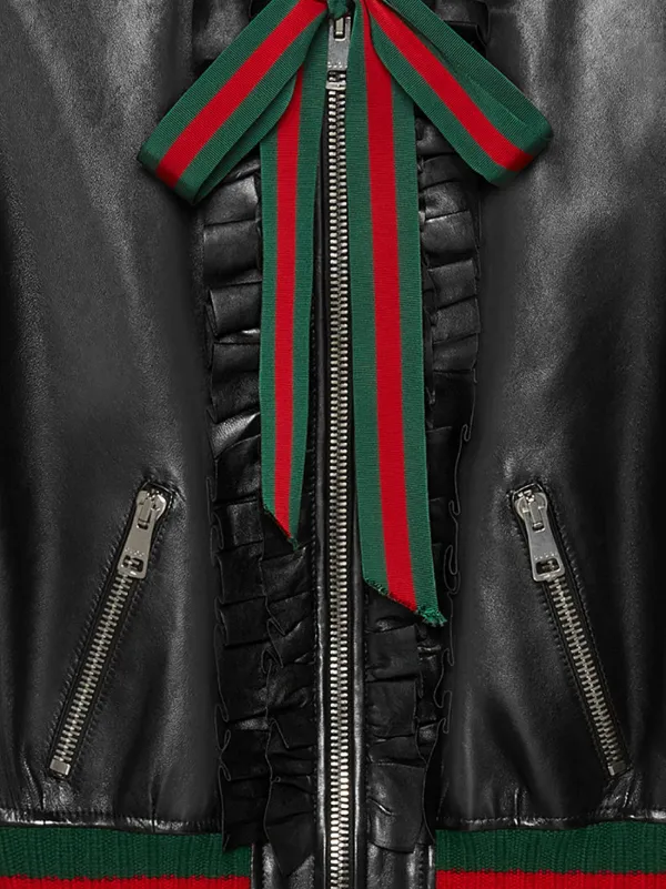 gucci ruffle leather bomber jacket