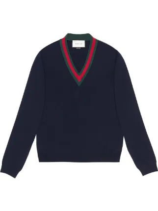 Gucci Wool v-neck Sweater With Web - Farfetch