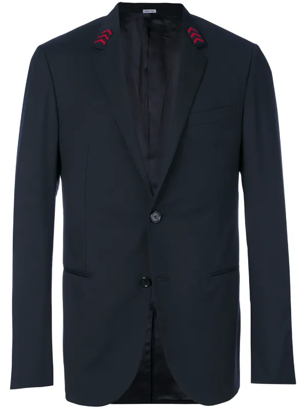 red blazer with black collar