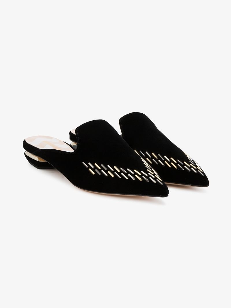 Nicholas Kirkwood Black Velvet Embellished Beya Flat Mules | ModeSens