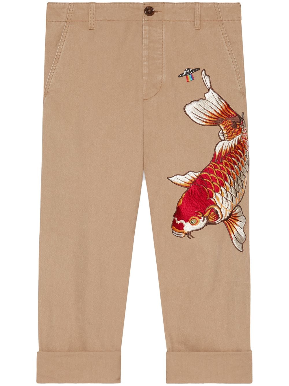 фото Gucci брюки с аппликацией в виде рыбы