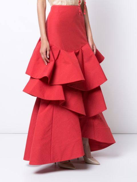 ROSIE ASSOULIN Flared Layered Skirt in Aurora Red | ModeSens