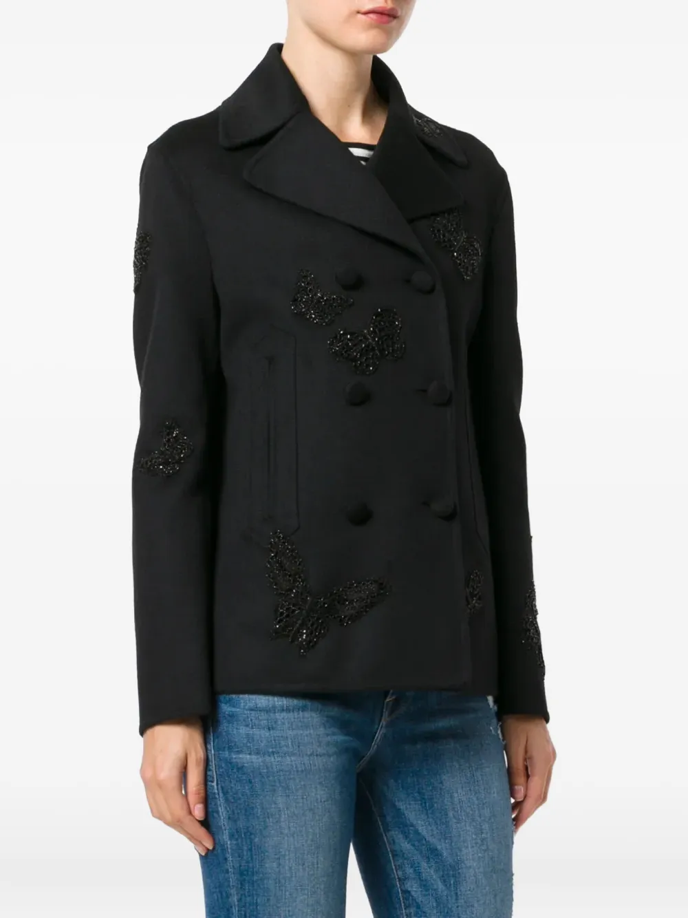 Valentino Garavani vlinder geborduurde peacoat Zwart