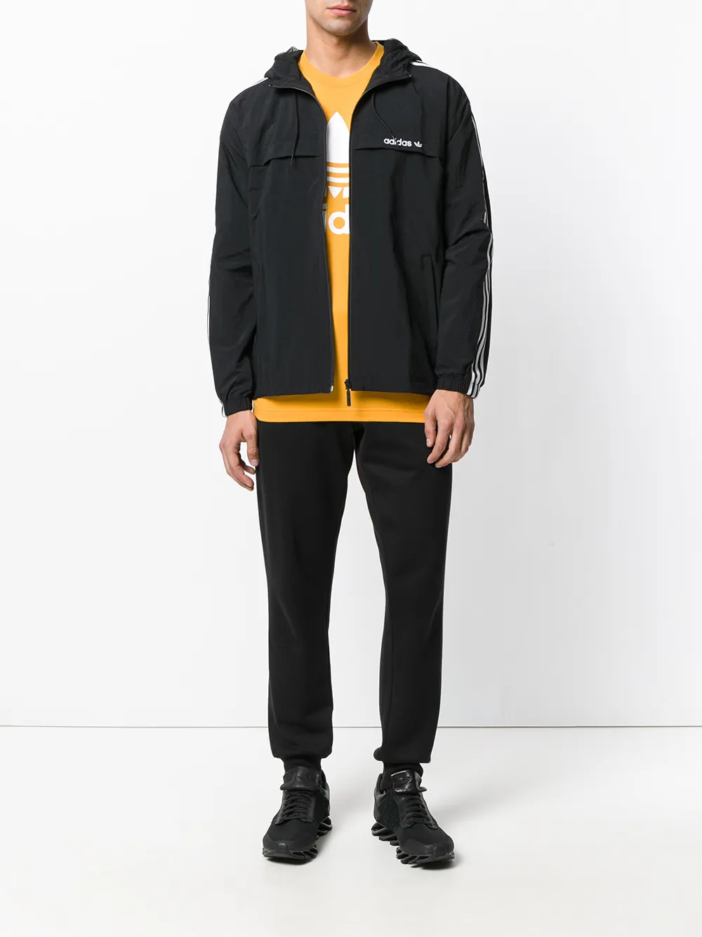 adidas Originals three stripe windbreaker jacket Zwart