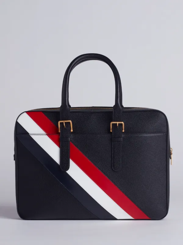 Business Bag With Red, White And Blue Diagonal Stripe In Pebble And Calf Leather