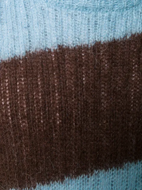 brown and blue striped sweater