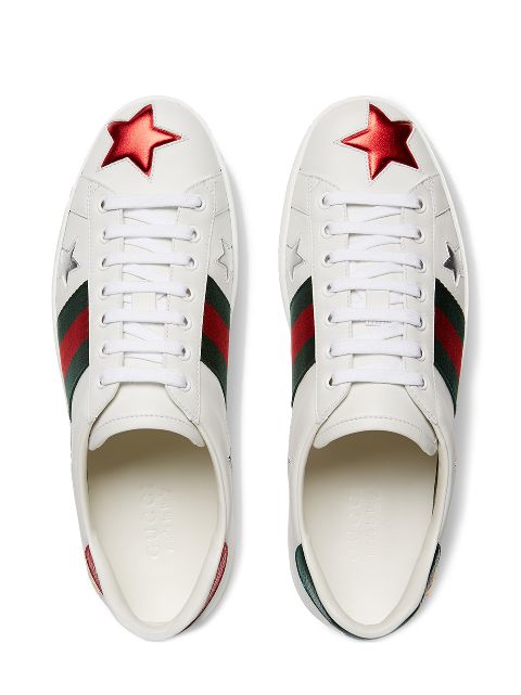 Gucci New Ace Metallic Stars Leather Trainers White Modesens 5095