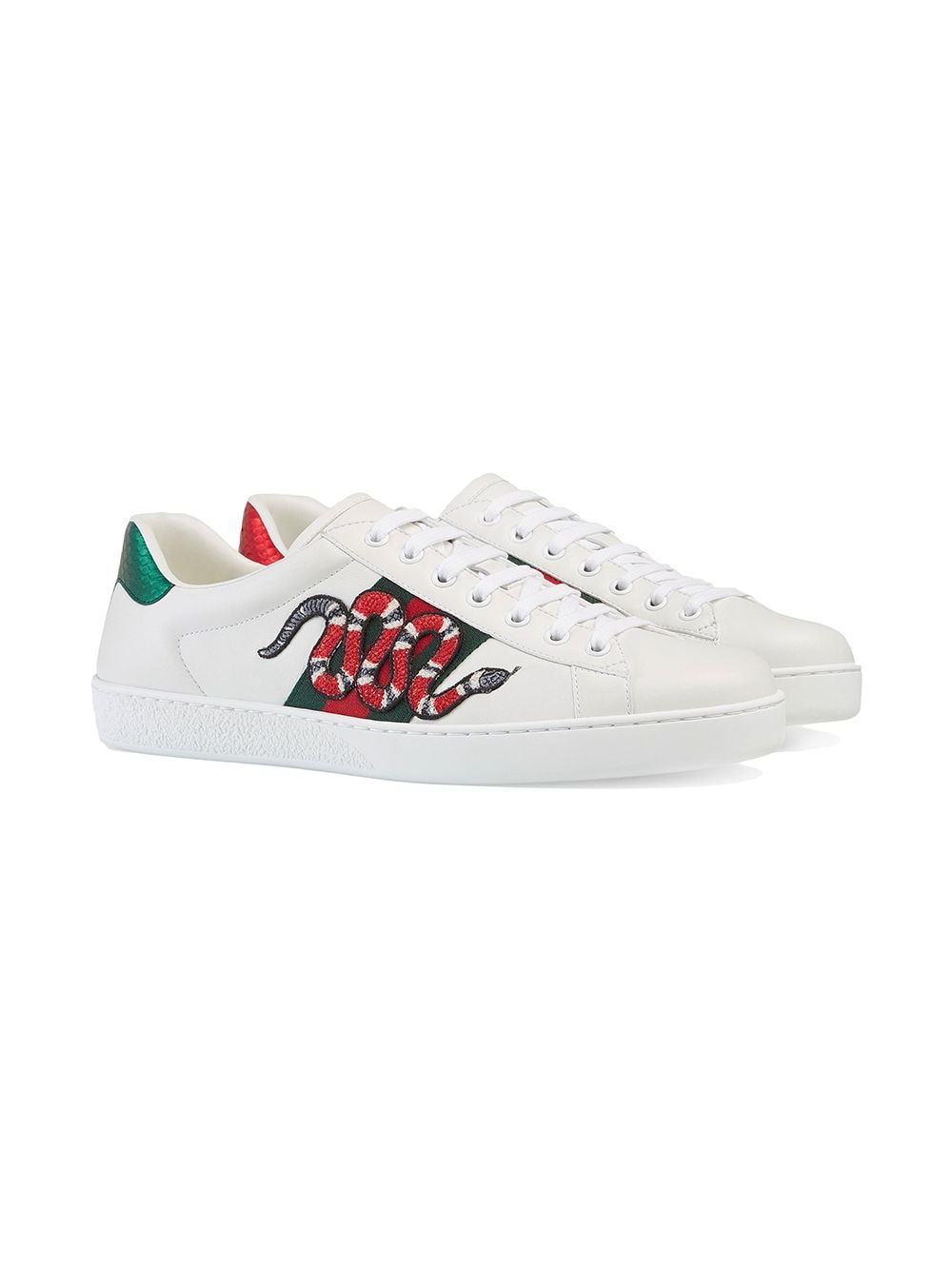 Shop white Gucci Snake Ace embroidered 