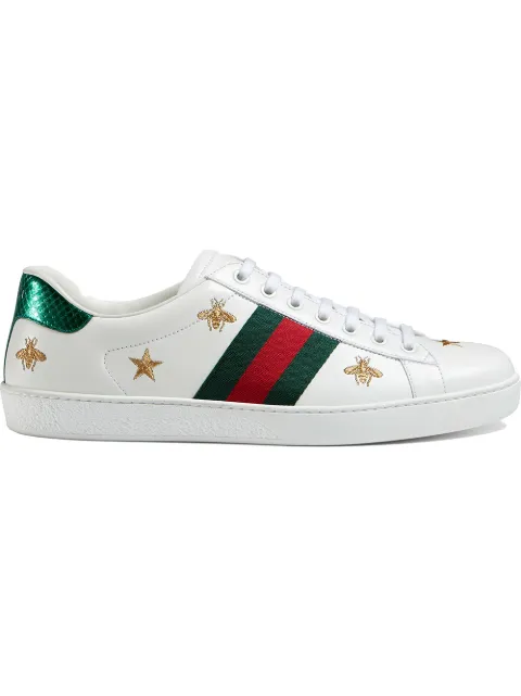 Click to view more detailed imagery on our partner's website Gucci Embroidered New Ace Leather Sneakers, White In 9073 Bianco