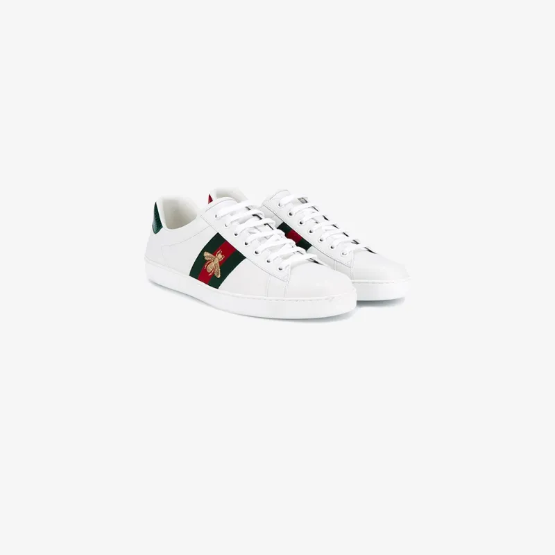 Click to view more detailed imagery on our partner's website Gucci Ace Watersnake-trimmed Embroidered Leather Sneakers In White Leather