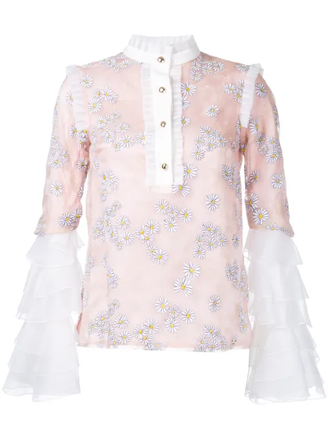 Macgraw daisy print ruffled blouse