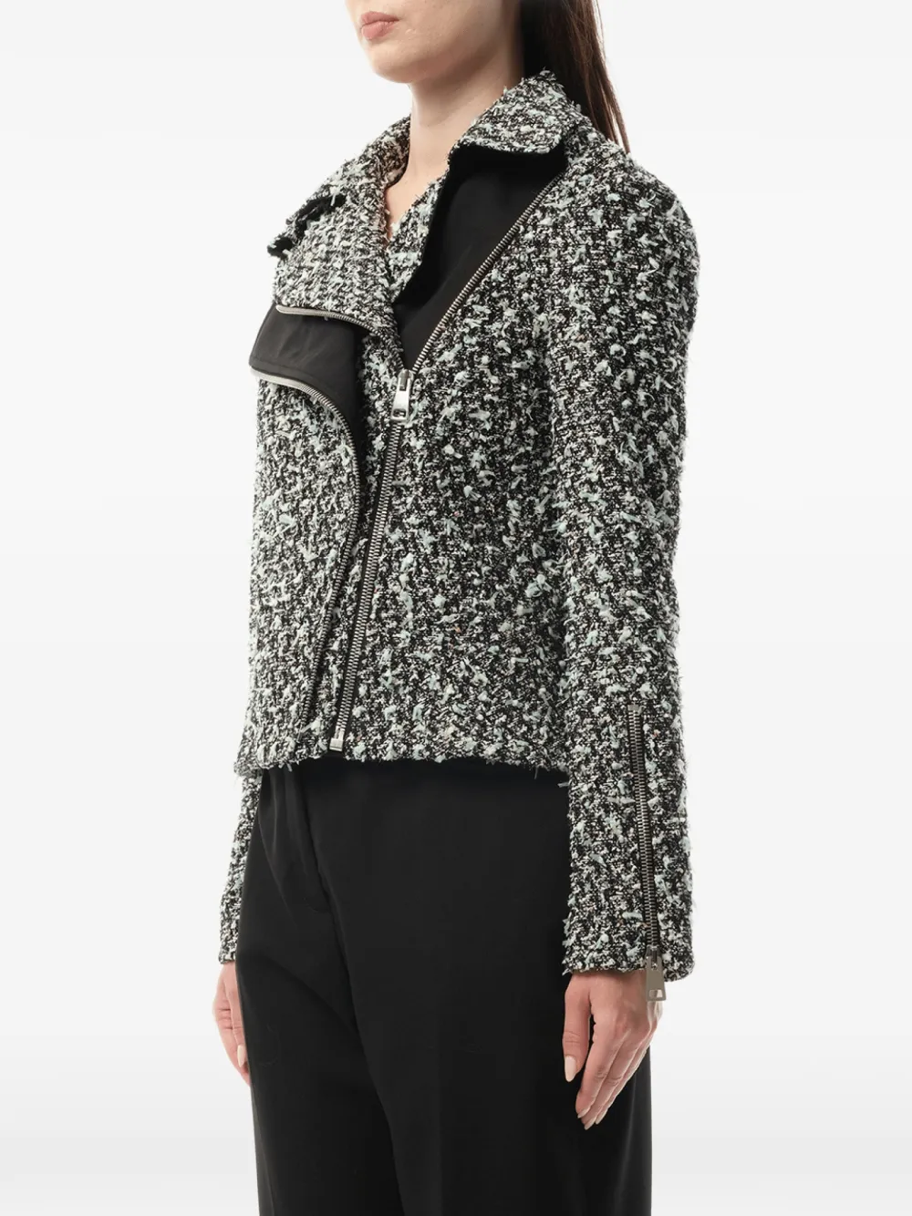  Lanvin Jacke Aus Tweed Mit Asymmetrischem Reißverschluss   Schwarz 