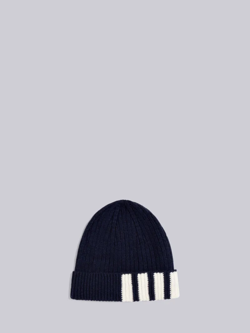 Navy Cashmere 4-Bar Cuff Beanie | Thom 