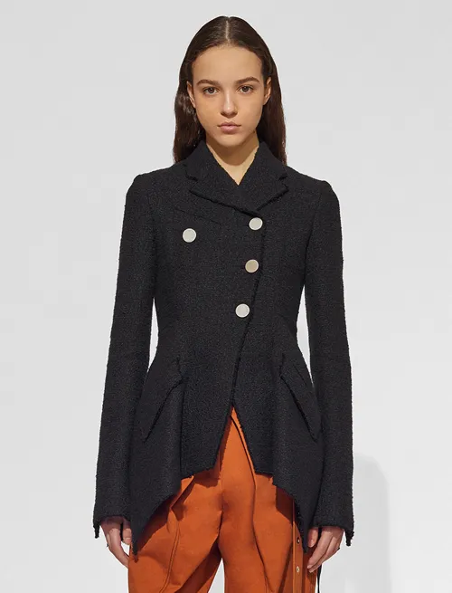 Asymmetrical Cotton Tweed Blazer