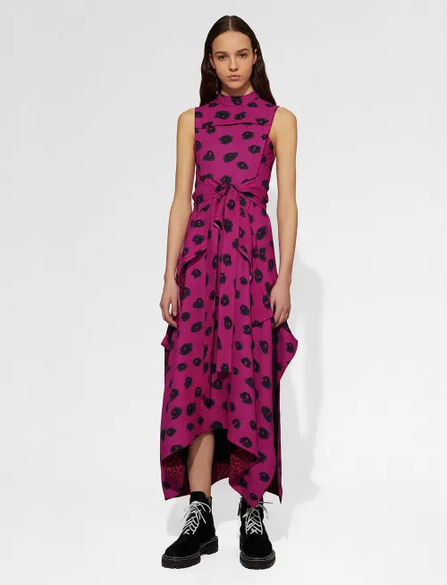Tie-Front Printed Crepe Dress
