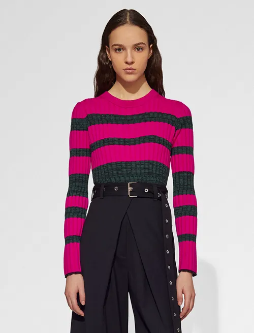 Striped Rib Knit Crewneck