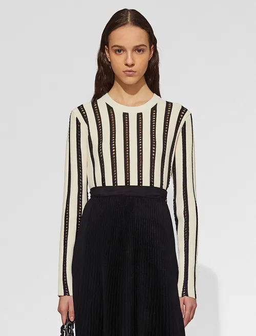 Striped Cropped Knit Crewneck