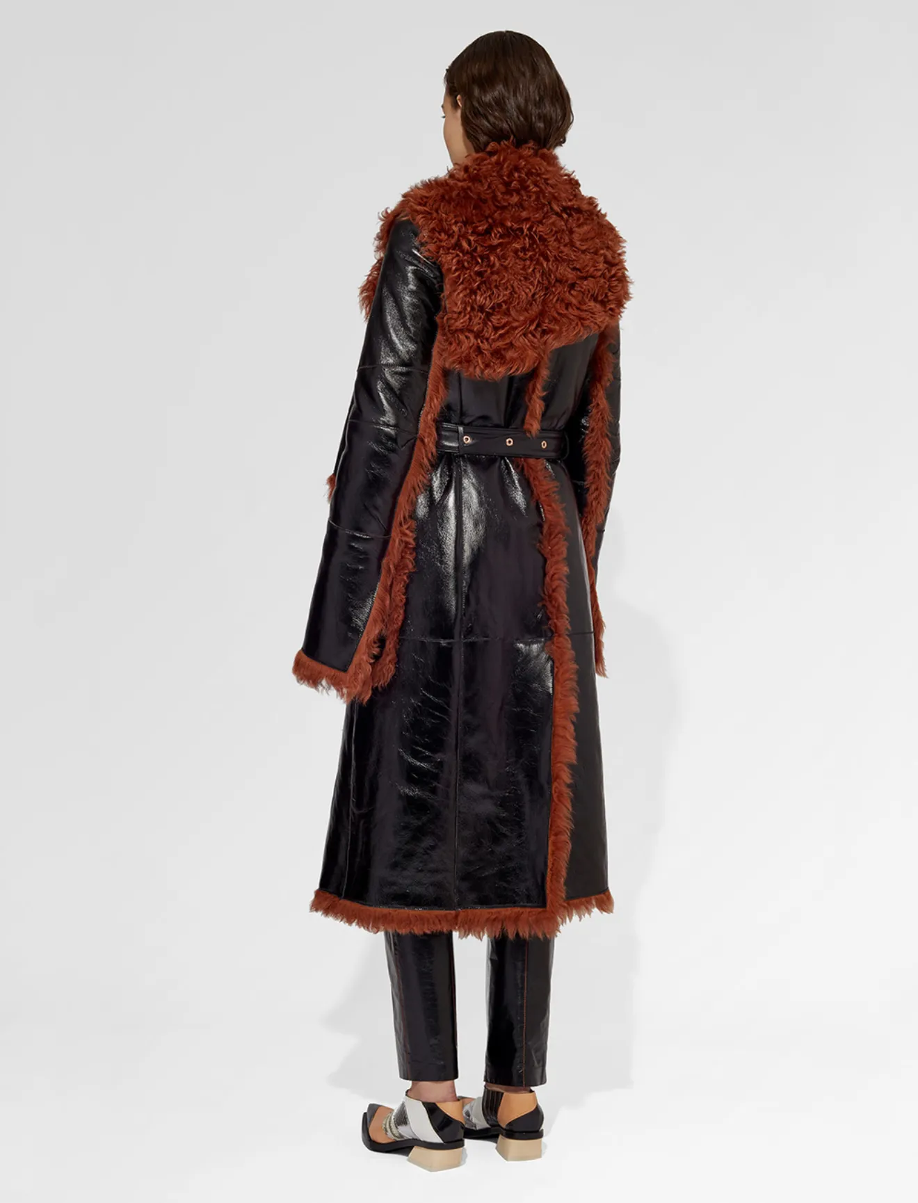 Lacquered Leather and Shearling Long 