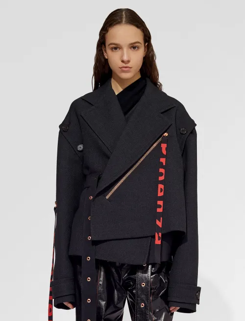 Belted Asymmetrical Logo Pull Coat