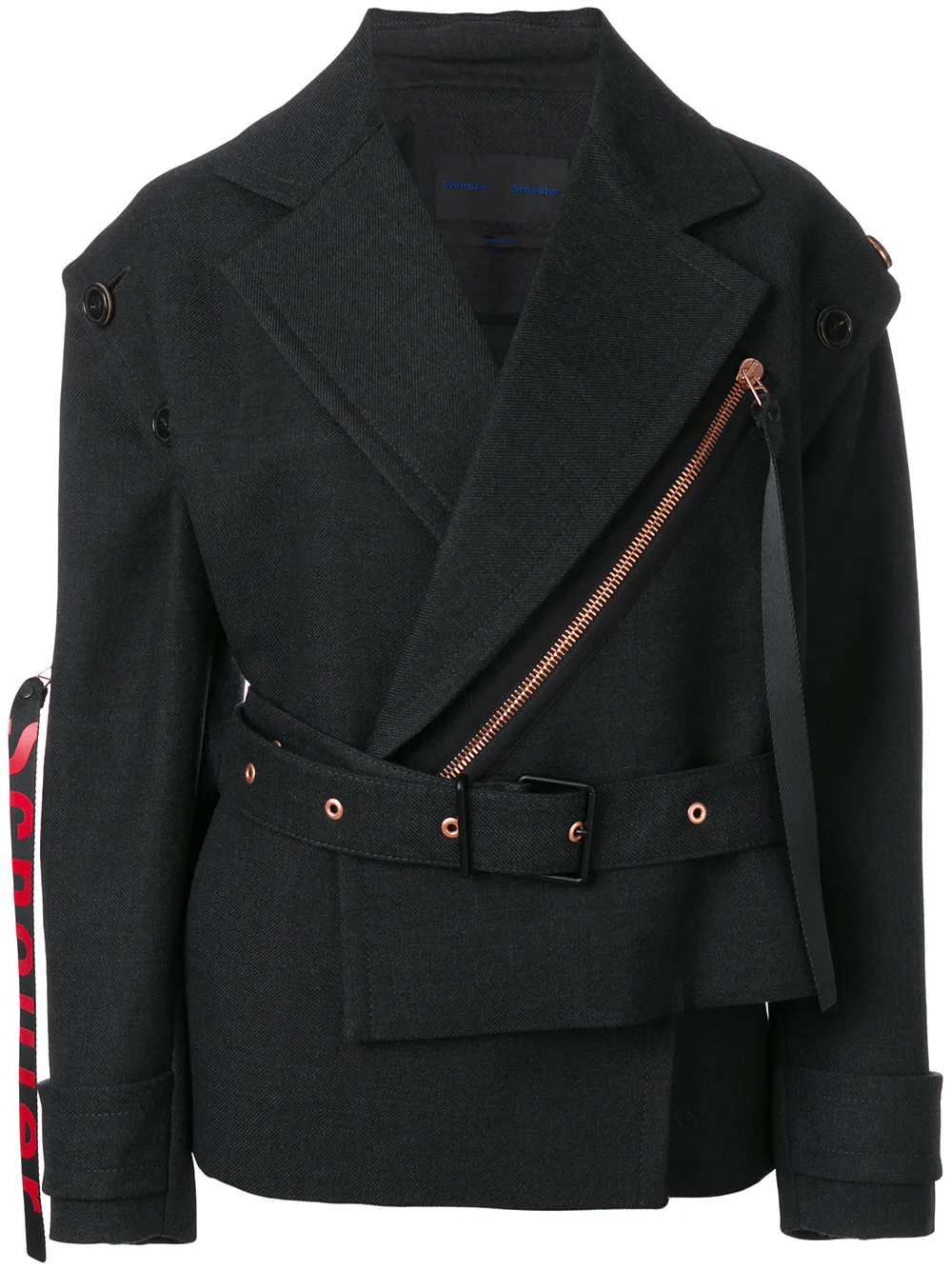 Proenza Schouler Belted Asymmetrical Logo Pull Coat Proenza Schouler Belted Asymmetrical Logo Pull Coat