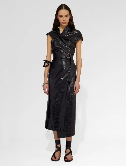 Leather Belted Wrap Dress