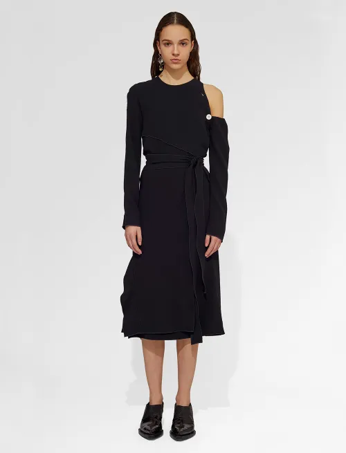 Off Shoulder Wrap Dress with Button Detail