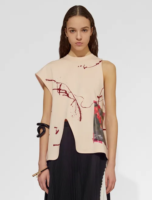 Graphic Printed Top with Logo Zipper