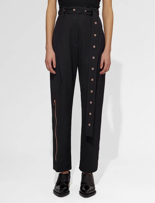 Lightweight Wool Belted Straight Pant