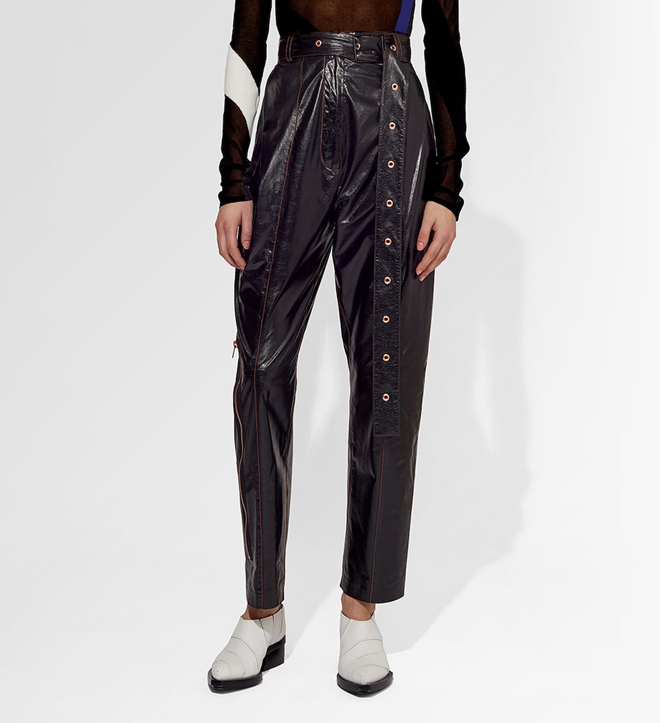 Leather Belted Straight Pant in black | Proenza Schouler