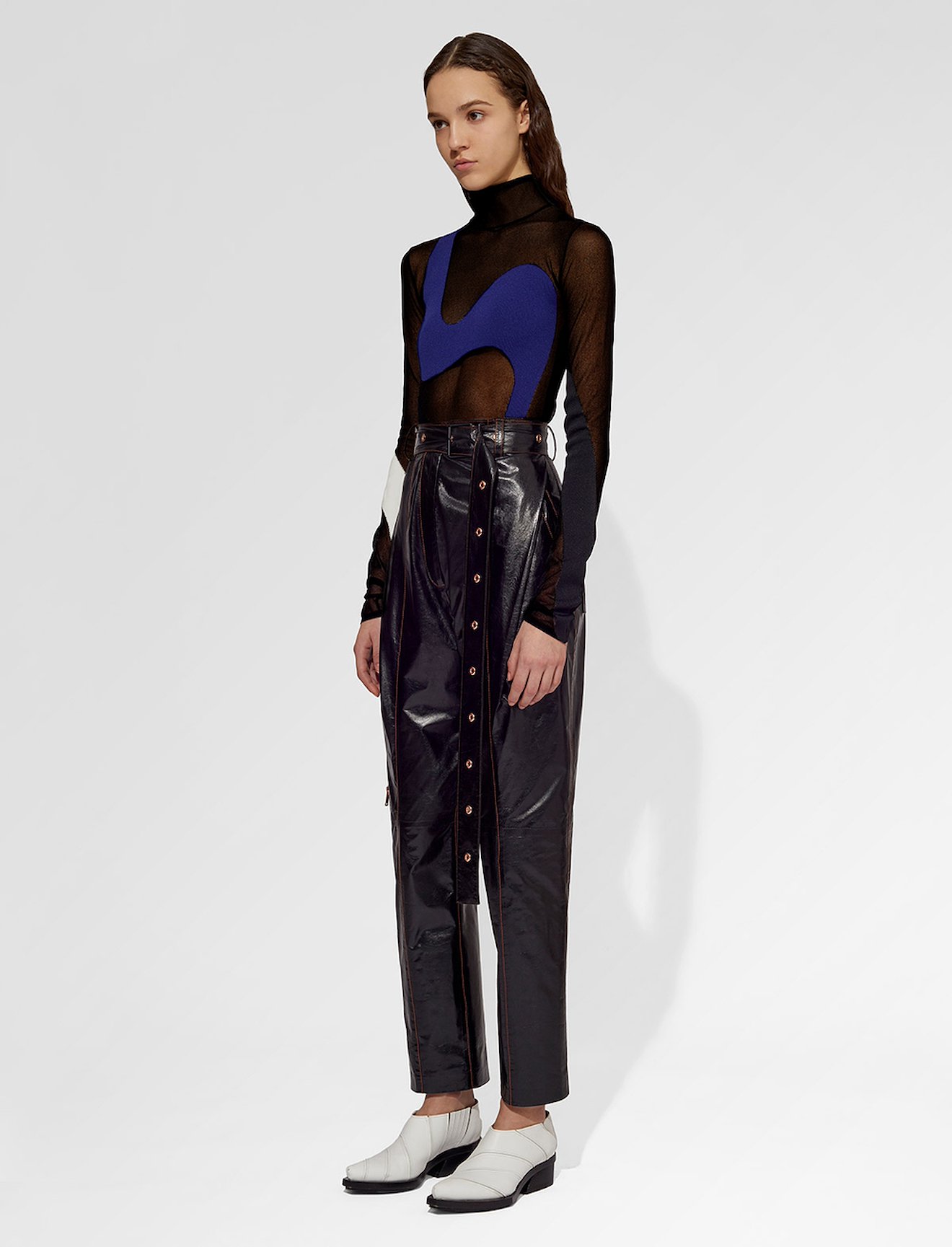 Leather Belted Straight Pant in black | Proenza Schouler