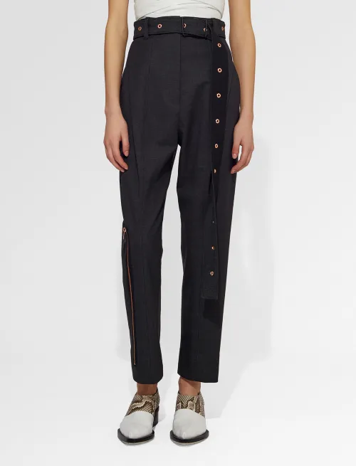 Lightweight Wool Belted Straight Pant