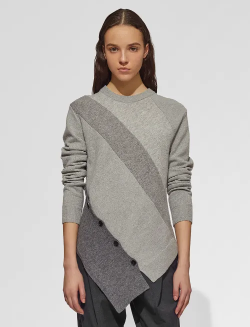 Spiral Button Sweater with Asymmetrical Hem