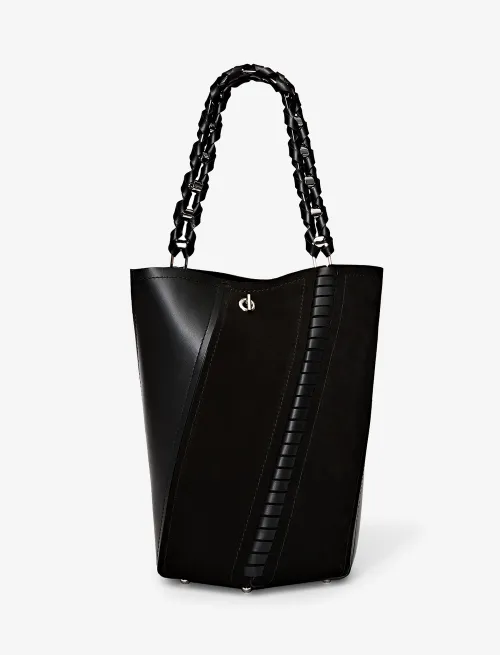 Medium Suede Leather Hex Bucket Bag
