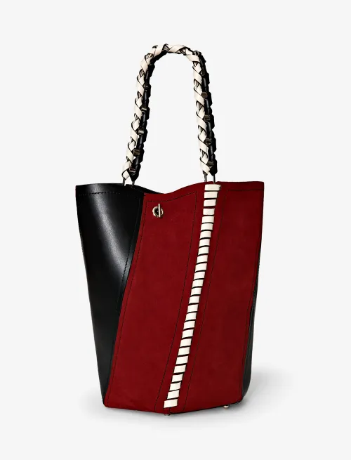 Medium Suede Leather Hex Bucket Bag