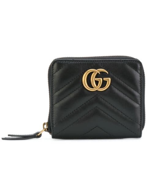 GUCCI Small Gg Marmont 2.0 Leather Zip Wallet in Black | ModeSens