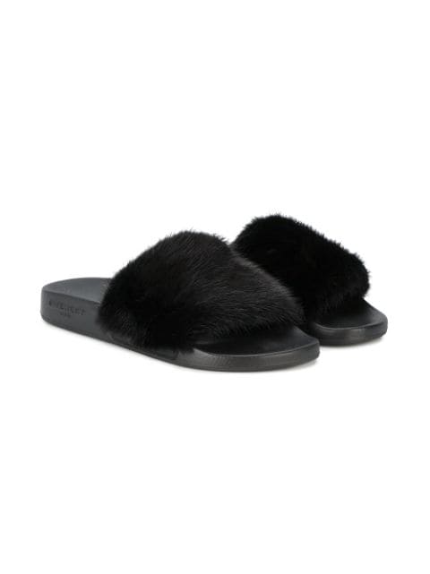 GIVENCHY Mink Fur & Rubber Slide Sandal, Black | ModeSens