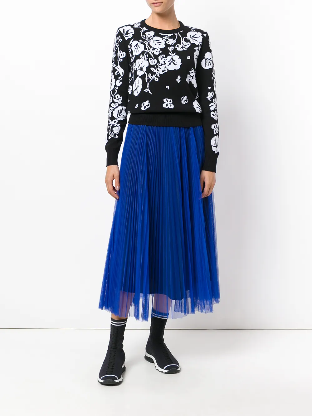  Kenzo Intarsienpullover Mit Blütenmuster   Schwarz 