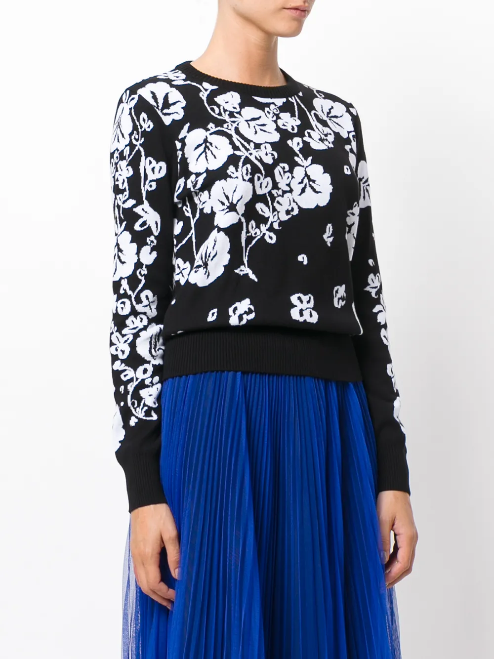 Kenzo Intarsienpullover Mit Blütenmuster   Schwarz 