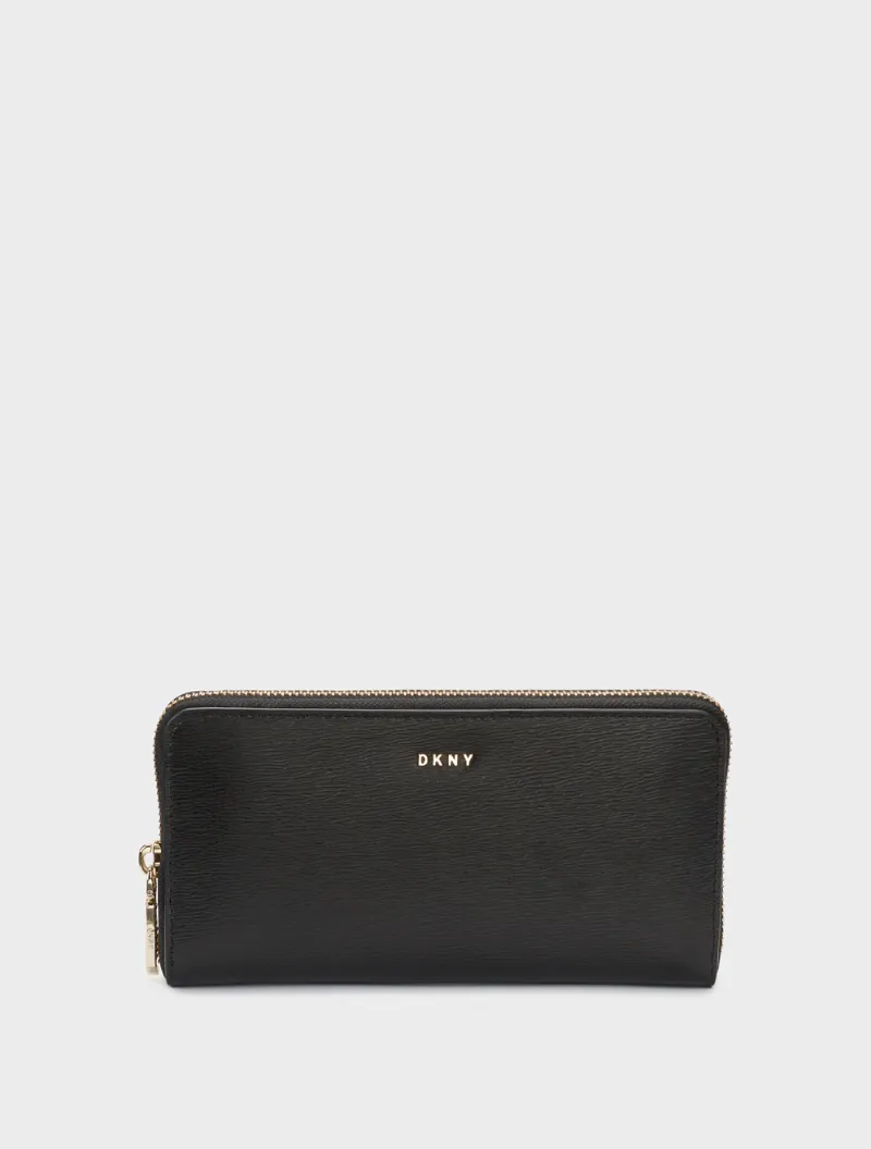 DKNY Sutton Textured Leather Large Zip Around Wallet in Black ModeSens