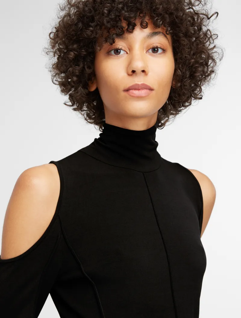 DKNY Cold Shoulder Turtleneck Sweater in Black | ModeSens