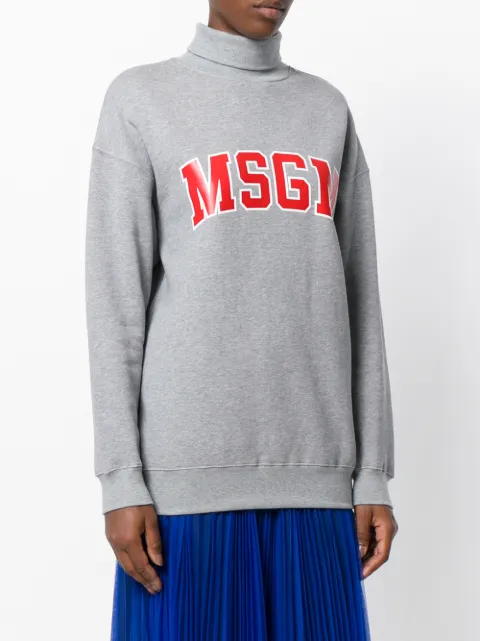 MSGM Grey Logo Turtleneck Sweatshirt | ModeSens